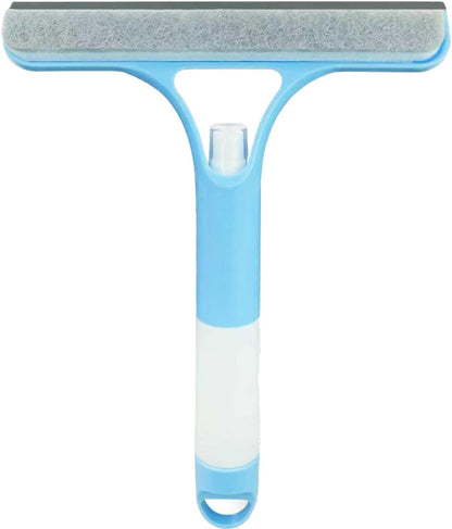 3 in 1 Window Cleaning Scraper,All-Purpose Spray Window Squeegee Cleaner Tool,for Glass Doors for Windows Glass, Mirrors Scraper, Brush (Blue)