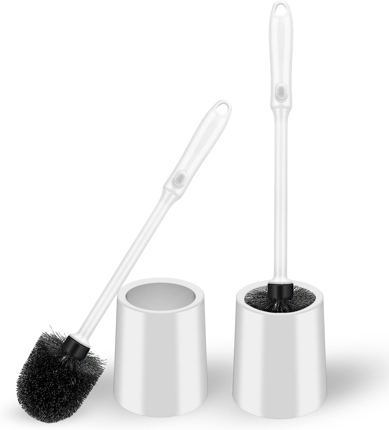 AONEZ Toilet Brush and Holder Set, 2 Pack Long-Handle Toilet Brush, Non-Slip Grip, Nylon Bristles, Deep Cleaning for Bathroom, Toilet Scrubber- Black