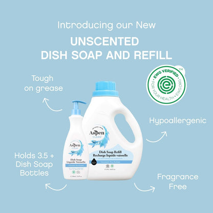 AspenClean | Dish Soap & Refill | Eucalyptus and Rosemary | Liquid Dishwashing Detergent Soap | Non - Toxic | 100% Natural | EWG Verified | 64 fl oz - Refills Over 3.5 Standard Soap Bottles