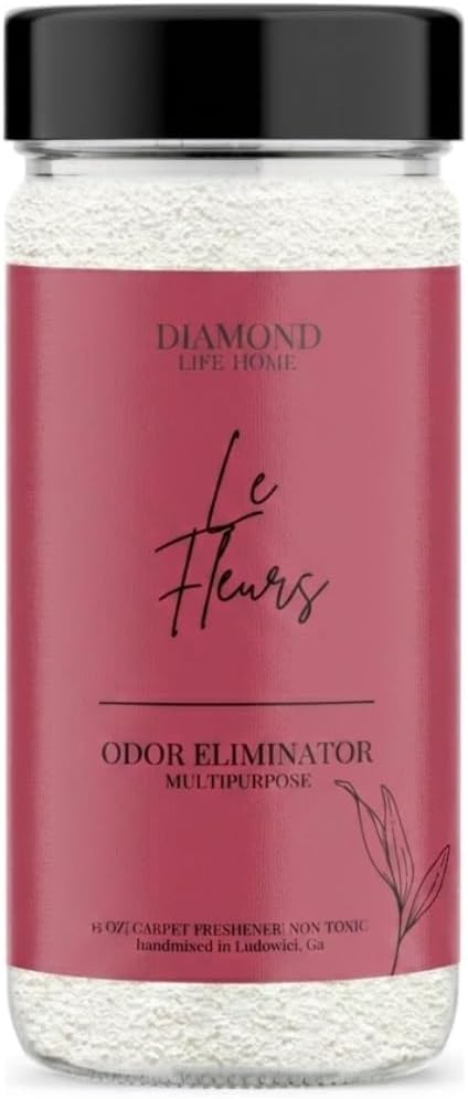 Home “Les Fleurs” Carpet Deodorizer Powder – Natural Odor Eliminator for Carpets, Upholstery, Spring Cleaning, & Dog Beds – Pet-Friendly – Pink Peony, Iris & White Musk