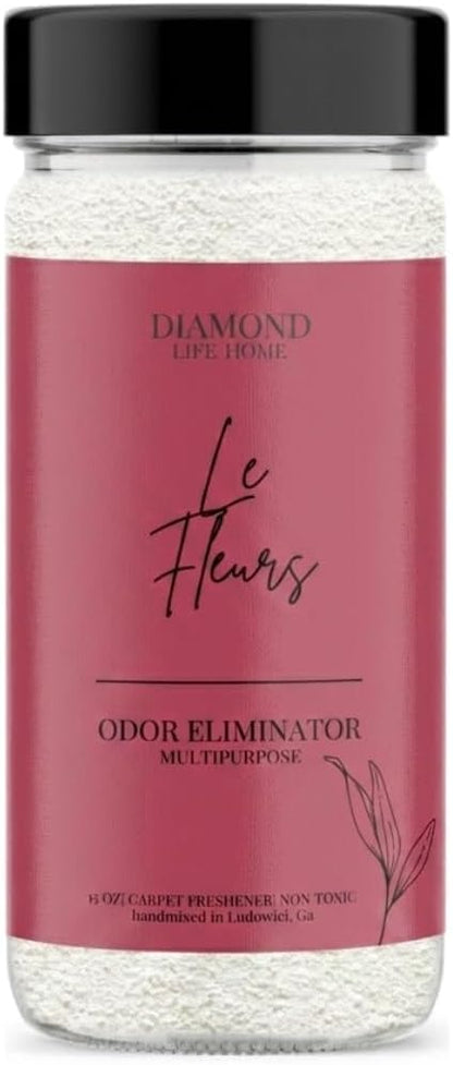 Home “Les Fleurs” Carpet Deodorizer Powder – Natural Odor Eliminator for Carpets, Upholstery, Spring Cleaning, & Dog Beds – Pet-Friendly – Pink Peony, Iris & White Musk