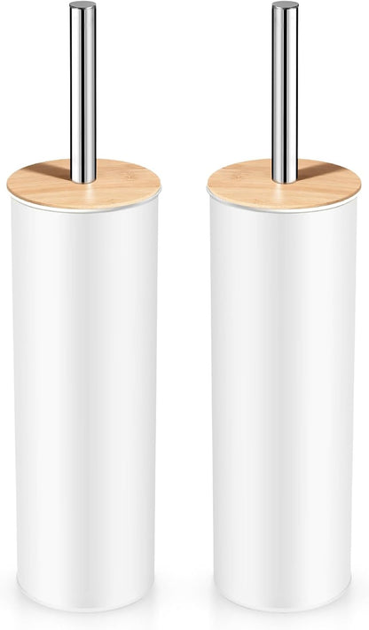 Compact Toilet Brush and Holder 2 Pack,SetStainless Steel Handle Toilet Brush,Deep Cleaning,Durable Nylon bristles,Splash-Proof Design(White&Black)