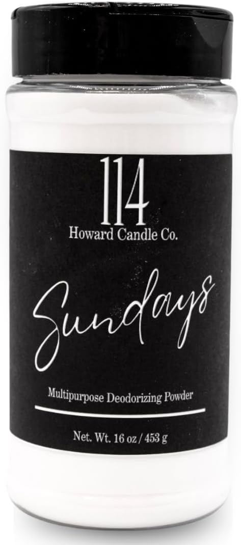 Carpet Deodorizer & Freshener Powder - Upholstery, Couch & Rug Odor Eliminator for Strong Odor & Pet Urine | Baking Soda Formula | Sundays Scent | Safe for Kids & Pets | 1-1-4 Howard Candle Co.