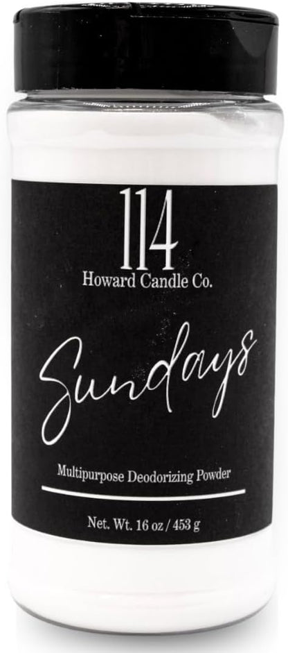 Carpet Deodorizer & Freshener Powder - Upholstery, Couch & Rug Odor Eliminator for Strong Odor & Pet Urine | Baking Soda Formula | Sundays Scent | Safe for Kids & Pets | 1-1-4 Howard Candle Co.