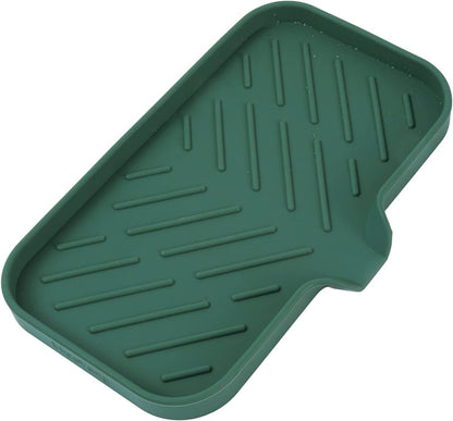 MicoYang Silicone Bathroom Soap Dishes with Drain Spout-Bathroom and Kitchen Sink Organizer,Sponge Holder,Dish Soap Tray,Perfect for Dispenser,Scrubber,Bottle,Cup on Sink or Counter-Black 4.9"×3.2"