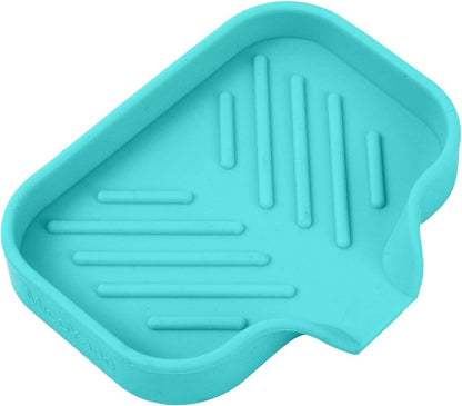 MicoYang Silicone Bathroom Soap Dishes with Drain Spout-Bathroom and Kitchen Sink Organizer,Sponge Holder,Dish Soap Tray,Perfect for Dispenser,Scrubber,Bottle,Cup on Sink or Counter-Black 4.9"×3.2"