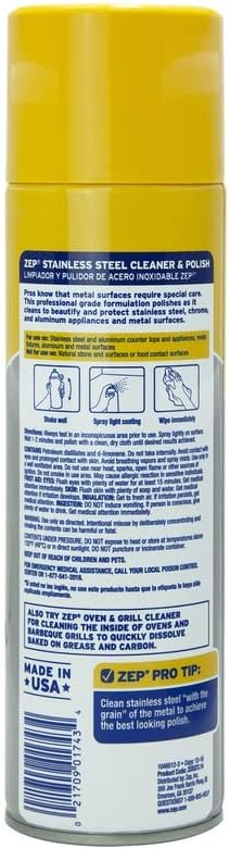 Zep Stainless Steel Cleaner and Polish 14 ounces (Case of 4) ZUSSTL14 - Protects Metal Surfaces from Fingerprints, Soil and Waterspots