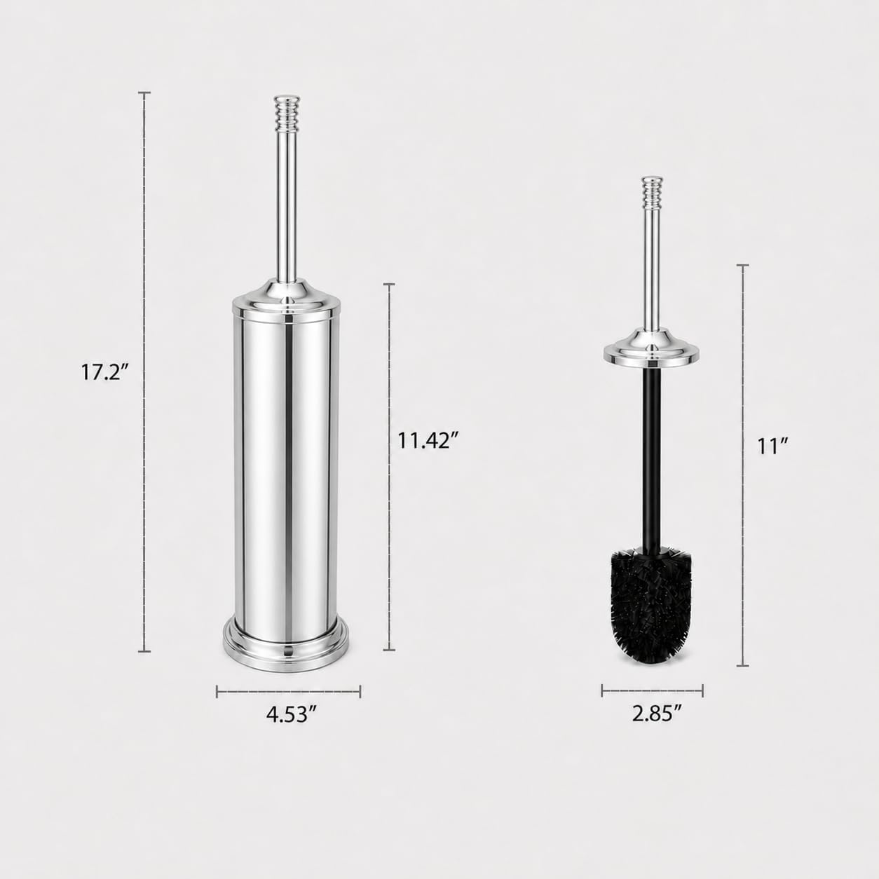 Black Toilet Brush and Holder Set，Extra Long Handled Toilet Bowl Brush and Holder，Stainless Steel Heavy Duty Toilet Brush for Bathroom,Deep Cleaning Modern Toilet Cleaner Slip Base