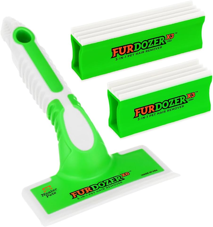 FurDozer Pet Hair Remover & Auto Detailing Tools - Cat & Dog Hair Remover for Carpets, Car Interiors, Couches, Bedding, & Pet Furniture (Gray, X3 PRO - 5" Long)