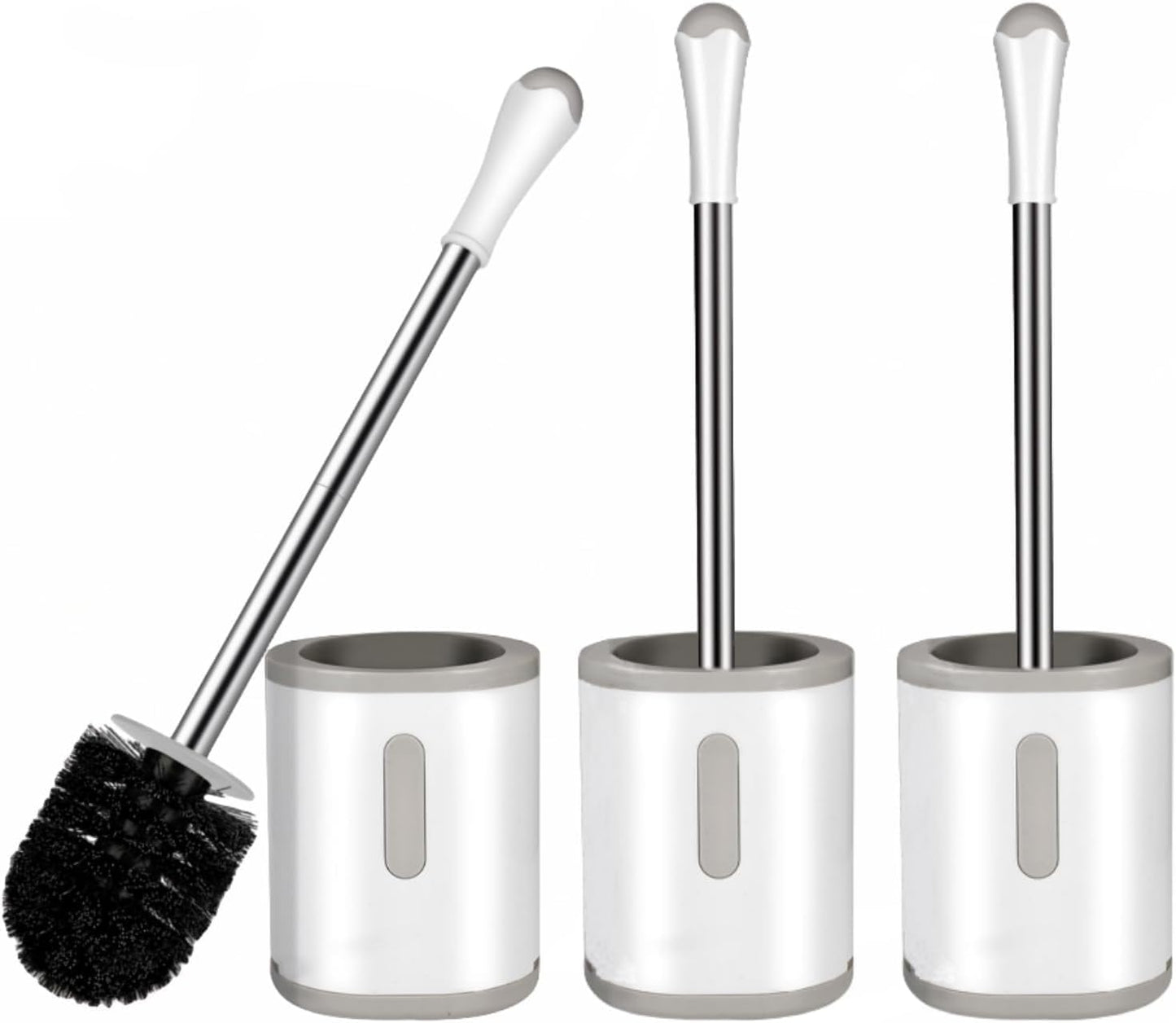 AONEZ Compact Toilet Brush & Holder, Stainless Steel Handle, Space Saving for Storage, Deep Cleaning, Drip-Proof, Easy to Assemble, Nylon Bristles, White & Grey