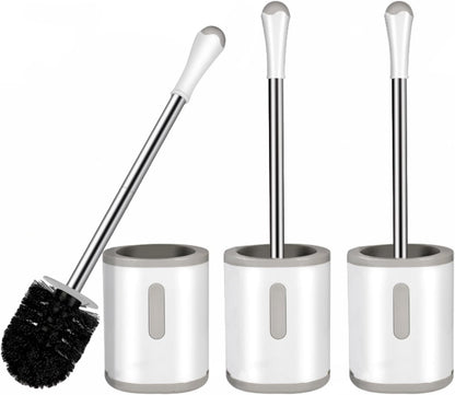 AONEZ Compact Toilet Brush & Holder, Stainless Steel Handle, Space Saving for Storage, Deep Cleaning, Drip-Proof, Easy to Assemble, Nylon Bristles, White & Grey