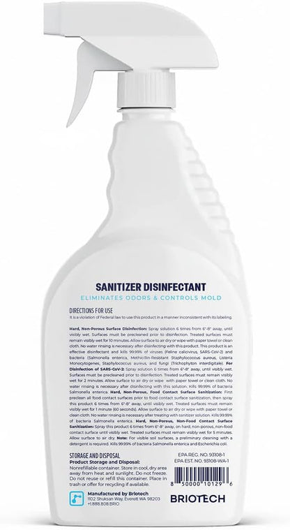 BRIOTECH Sanitizer Disinfectant Hypochlorous, Kill 99.99% of Viruses & Bacteria, Control Mold, Eliminate Odor, Gentle for Nursery & Play Rooms, Food Contact Surface Sanitizer, 1 Gallon Refill