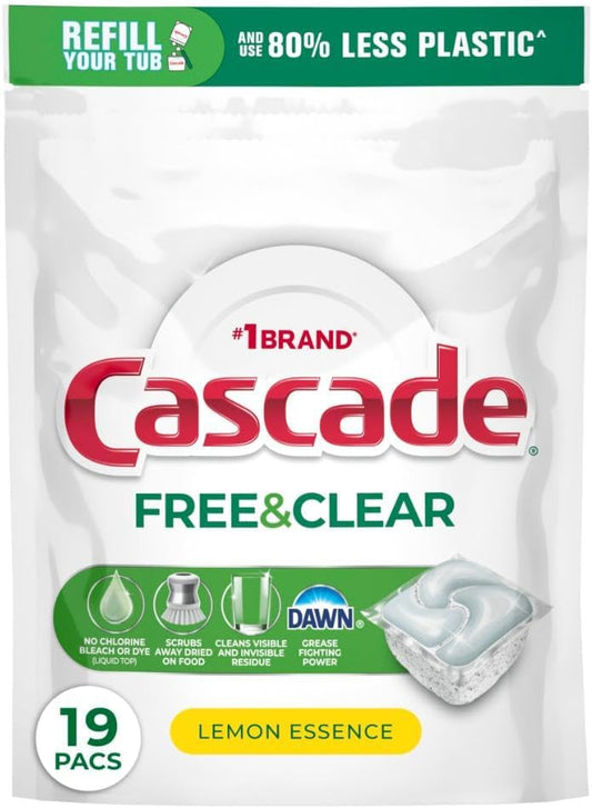 Cascade Free & Clear Dishwasher Pods, Dishwasher Detergent, Dish Detergent Soap, Lemon Essence, 47 Count