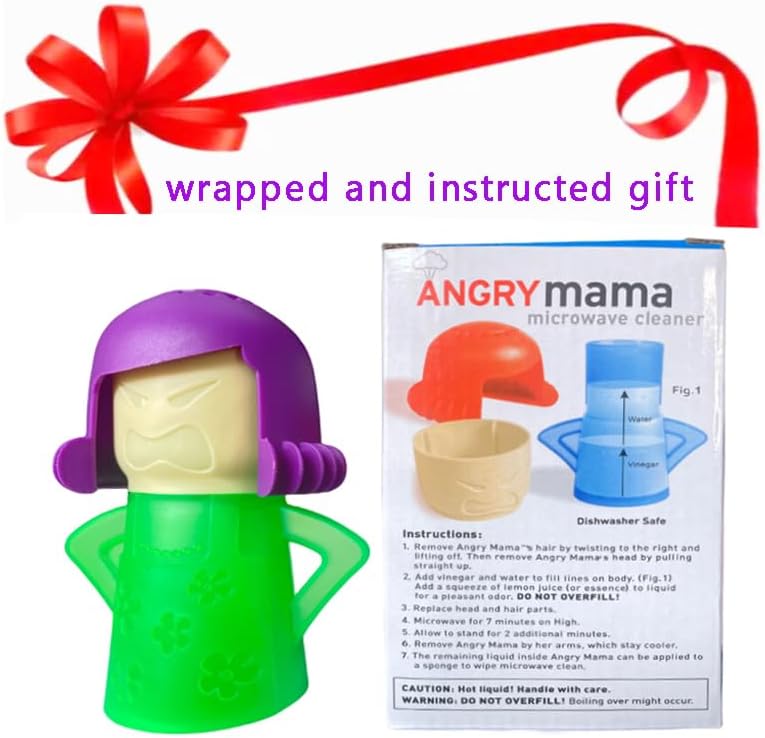 Angry Mama Microwave Cleaner only with Water and Vinegar Cleans your Kitchen Easily and Safe without Chemical Agent, Reusable Cute Steam Remover as Lovely Tool and Gift to Cooker Auto Cleaning