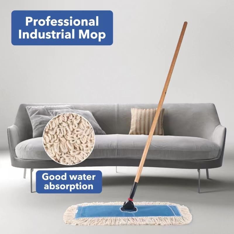 Matthew Cleaning 24'' Industrial Strength Cotton Dust Mop Refill Washable Replacement Heads for Residential & Commercial Use Fit Standard Dust Mop Frames, Hardwood, Laminate, Concrete Floors 3 Pack