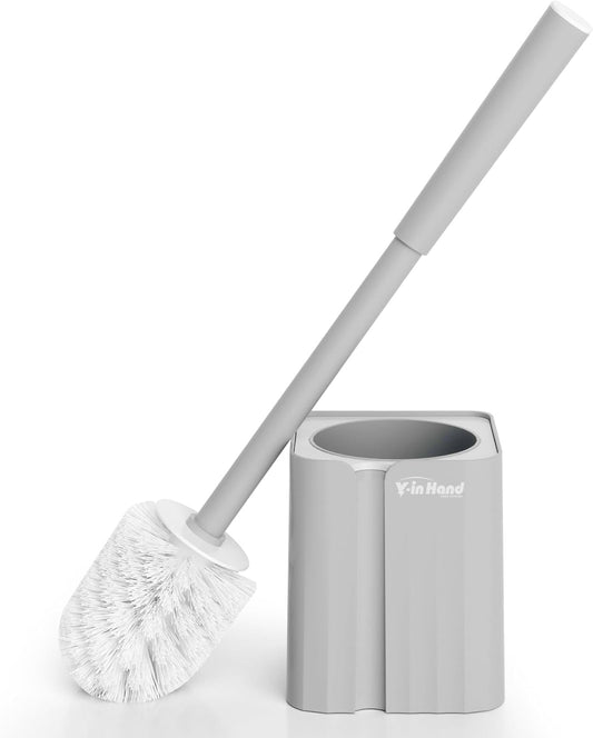 Toilet Brush and Holder Set, Silicone Toilet Bowl Brush, Bathroom Accessories, Durable Toilet Scrubber Bristles, Compact Size for RV, Wall Mountable, Drip-Proof, Deep Cleaning. (White)