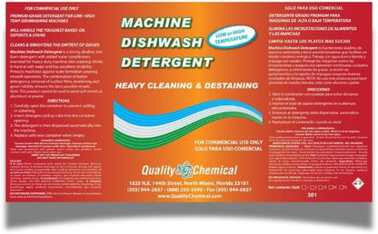 Quality Chemical Heavy Duty Liquid Alkaline Commercial Dishwasher Detergent - Industrial-Grade Formula Dissolves Food Stains, Grease, Grime and Residue - No Pre-Rinse Needed - Ready-to-Use 128oz