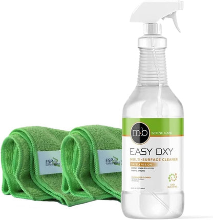 Oxy Countertop Cleaner, Marble, Granite, Stone, Safe for daily use (1 quart 32 oz.) with 2 Microfiber towels kit