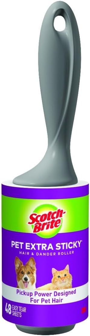 Scotch-Brite Pet Hair Pickup Extra Sticky Lint Roller, Designed for Removing Fur + Fluff on Couches, Clothes, Dog and Cat Beds, & More, 4 Pack, 192 Easy-Tear Adhesive Sheets Total