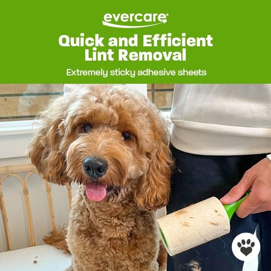 Evercare All Purpose Pet Hair Lint Roller with 2 Refills, 180 Total Sheets – Reusable Sticky Roller for Pet Hair, Cat & Dog Hair Remover, Lint Remover, Pet Hair Remover for Furniture, Clothing & Cars