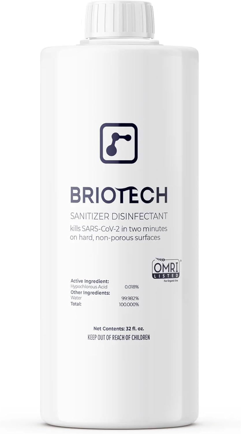 BRIOTECH Sanitizer Disinfectant Hypochlorous, Kill 99.99% of Viruses & Bacteria, Control Mold, Eliminate Odor, Gentle for Nursery & Play Rooms, Food Contact Surface Sanitizer, 1 Gallon Refill