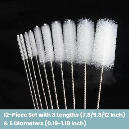 KUTO 12 Pcs Straw Cleaner Brush Kit with Nylon Bristles - Extra Long Pipe Cleaners for Tumbler, Water Bottle, Sippy Cup, Tubes & Hummingbird Feeders - 6 Different Diameters
