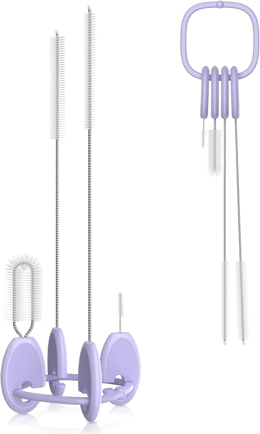 YOTIME 4in1 Straw Cleaner Brush Set, Reusable Standing Straw Brushs with Holder Ring, for Wide and Narrow Straws, Tumblers, Water Bottles and Cups, Pink