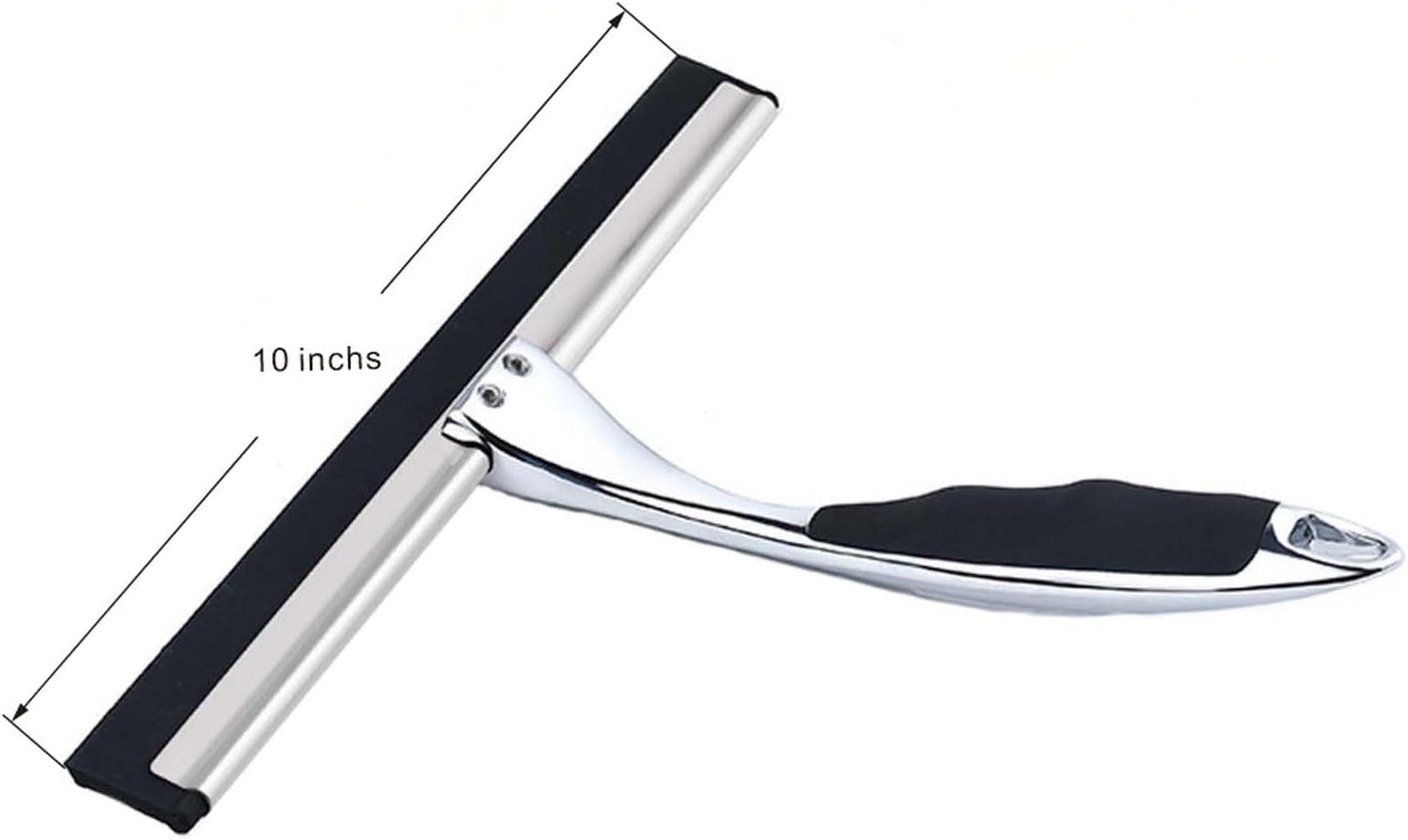 14-Inch Shower Squeegee, Stainless Steel Squeegee for Shower or Window Glass Door, Includes Two Spare Scrapers and one Adhesive Hook. (Gold, 14 in)