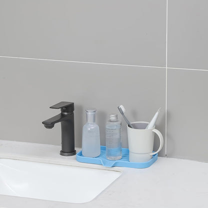 MicoYang Silicone Bathroom Soap Dishes with Drain Spout-Bathroom and Kitchen Sink Organizer,Sponge Holder,Dish Soap Tray,Perfect for Dispenser,Scrubber,Bottle,Cup on Sink or Counter-Black 4.9"×3.2"
