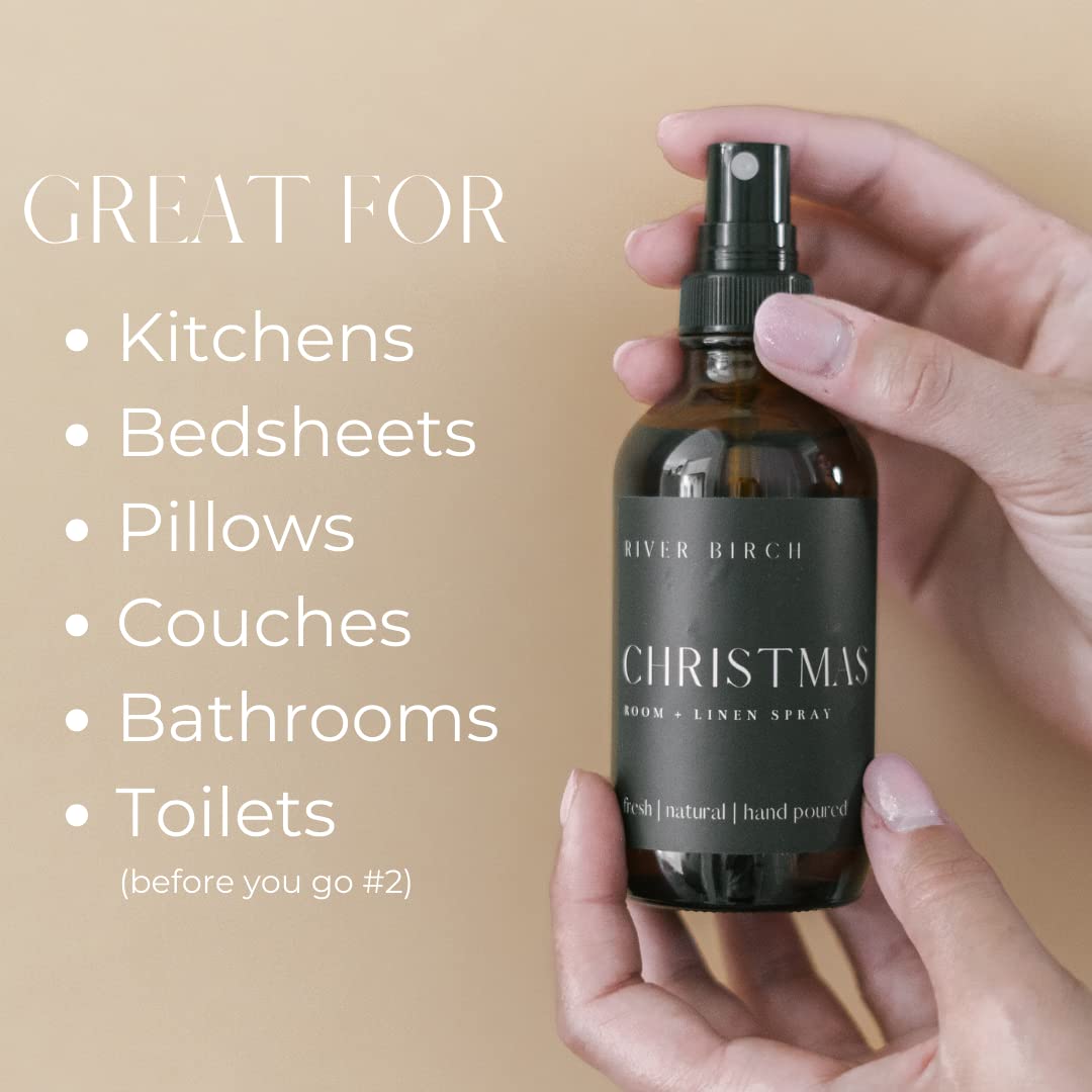 River Birch Luxury Linen and Room Spray - Home Signature Scent Balsam and Cedar Room Fragrance Spray - Fragrant Fresh Linen Air Freshener For Bedding - Handmade in Texas - 4 oz Glass Amber Bottle