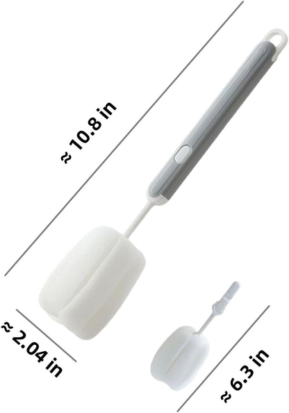 Bottle Brush Long Handle Cup Cleaner Brush Sponge Bottle Scrubber Detachable Handle Portable Sponge Cleaning Brush for Cups Wine Glasses Water Bottles Baby Bottles and Vacuum Flasks(3 PCS)