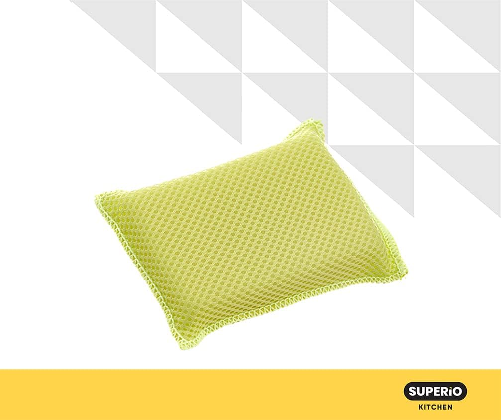 Superio Miracle Microfiber Sponges for Kitchen 3-Pack Red Yellow Blue, Kosher Non-Scratch Sponge Scrubber Heavy Duty Multi-Purpose Cleaning of Dishes, Pots, Pans and Counter tops, Machine Washable