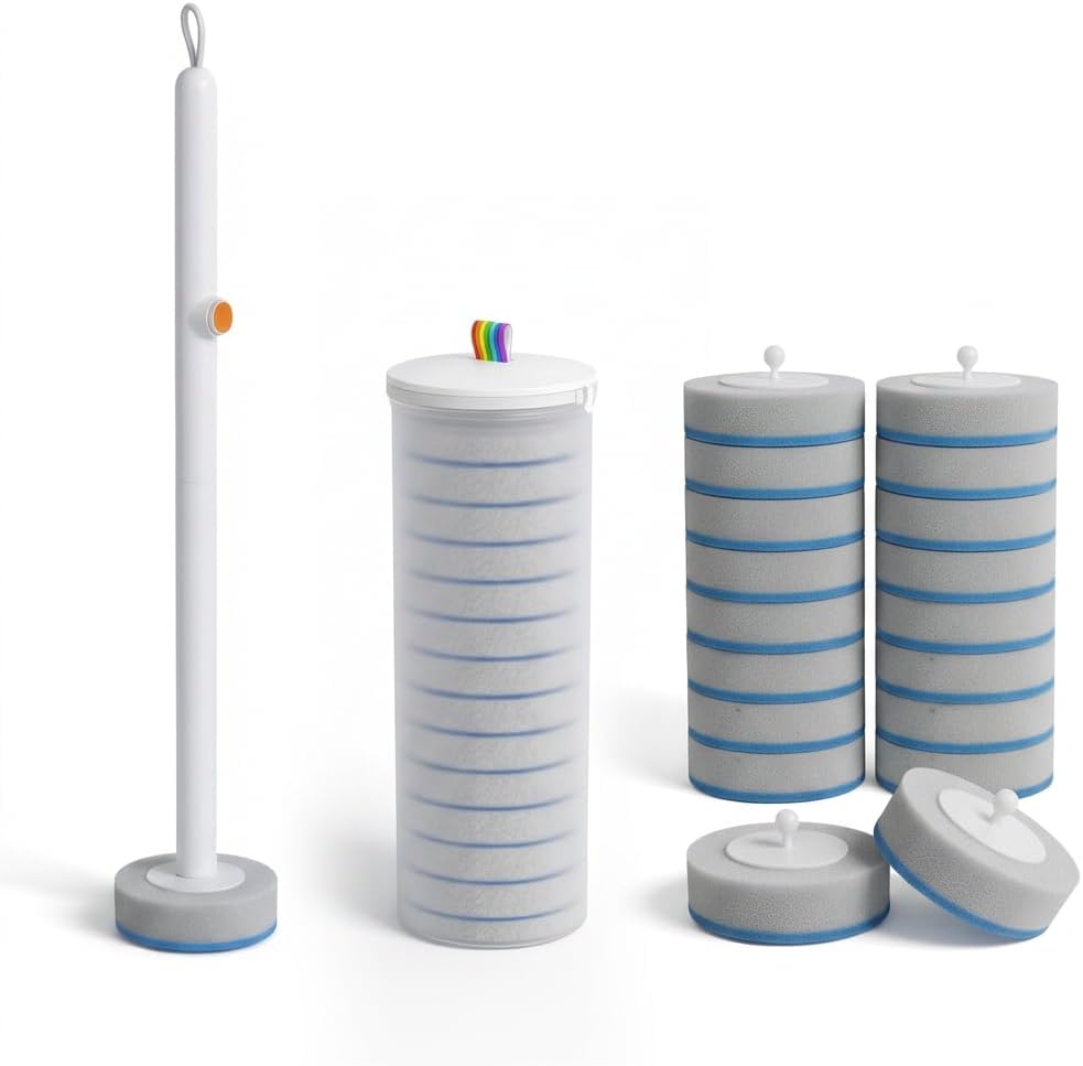 Disposable Toilet Cleaning Brush Kit with 48 Refill Heads, Long Handle Deep Clean Toilet Brush, All in One Bathroom Toilet Cleaner System for Household Apartment Daily Bathroom Cleaning