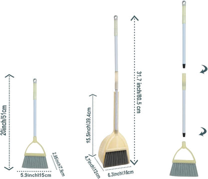 Mini Broom with Dustpan for Kids,Little Housekeeping Helper Set (Light Blue)