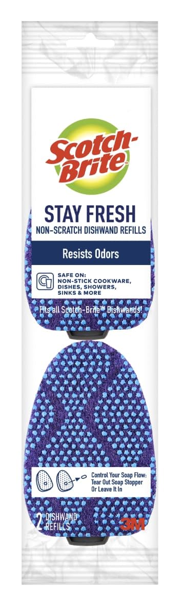 Scotch-Brite Scrub Dots Dishwand Refills, 2 Dish Wand Sponge Refills, Best for Nonstick Pots and Pans, Keep Hands Out of the Mess, Fits All Scotch-Brite Dishwands, Dish Brush Refills