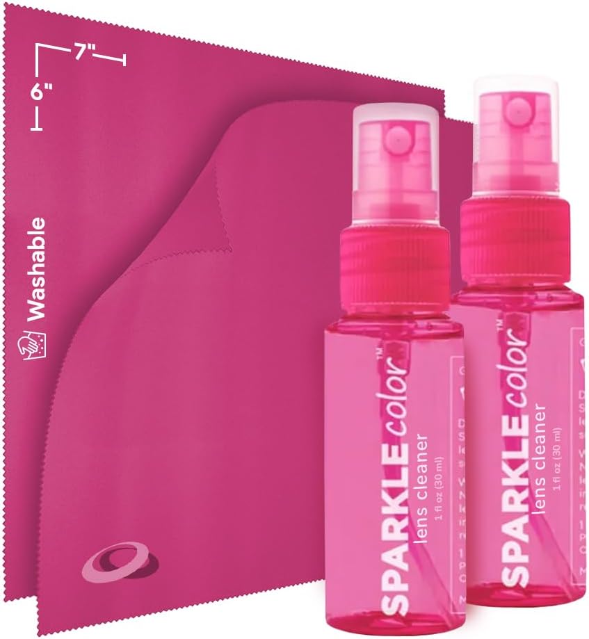 Sparkle Anti-Reflective Safe Lens Cleaner Spray Kit - (2) 1oz Glasses Cleaner Spray & (2) Microfiber Cloth for Eyeglasses, Sunglasses, Lenses, Screens and Camera Cleaning Kit (4 Piece Set)