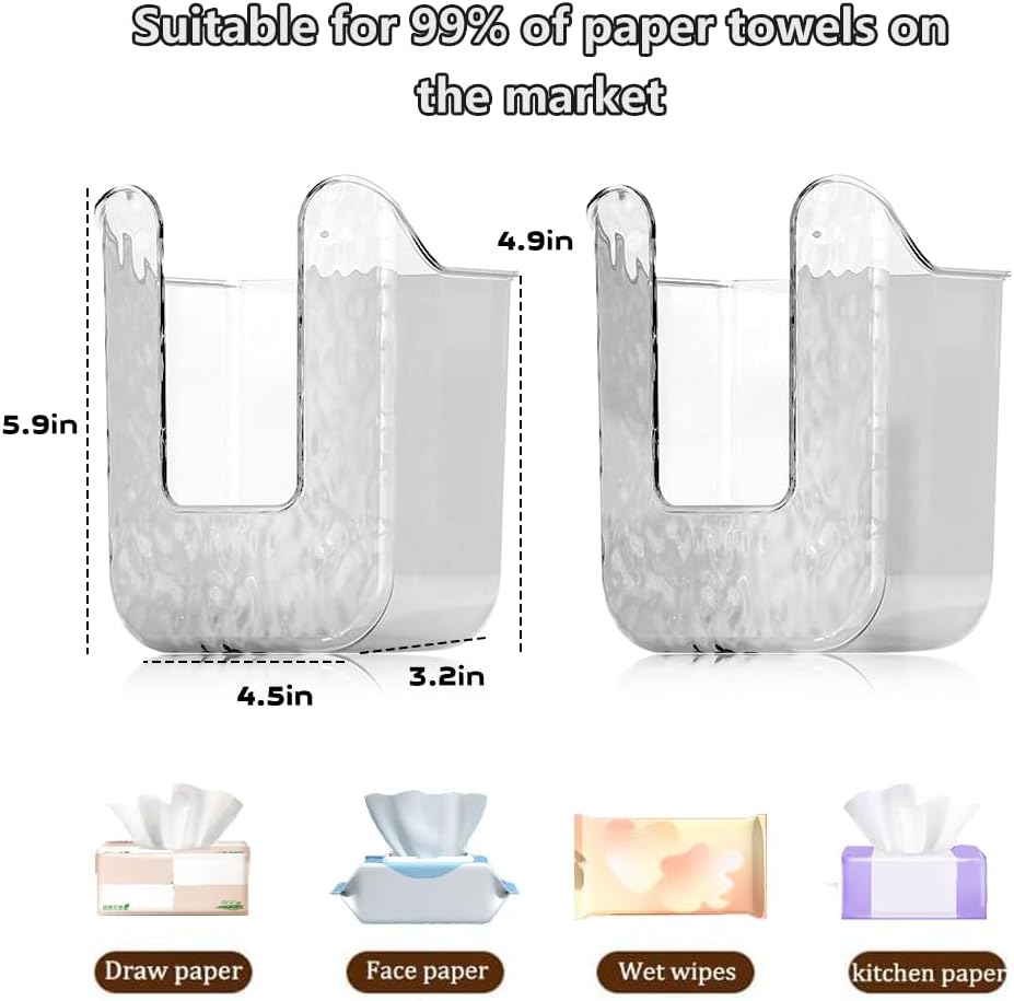 Kitchen Wipes Storage Box, Abnaok 2PCS Wall-Mounted Tissue Box, Flushable Wipes Holder for Bathroom, Refillable Wipes Container Box, Non-Slip Toilet Wipes Container Keeps Wipes Fresh