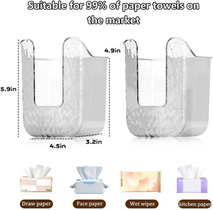 Kitchen Wipes Storage Box, Abnaok 2PCS Wall-Mounted Tissue Box, Flushable Wipes Holder for Bathroom, Refillable Wipes Container Box, Non-Slip Toilet Wipes Container Keeps Wipes Fresh
