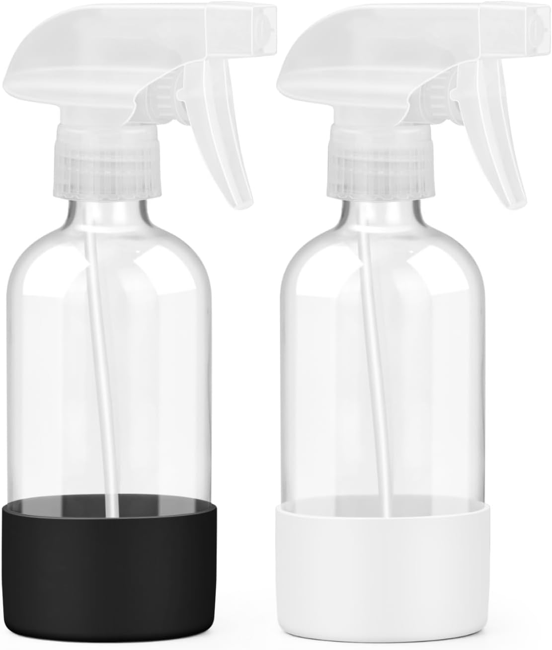 Worldgsb 2 Pack Glass Spray Bottles 8 oz, Empty Refillable Containers with Silicone Sleeve Protection, Glass Spray Bottles for Cleaning Solutions, Hair and Plants with Adjustable Nozzles Blue&Grey