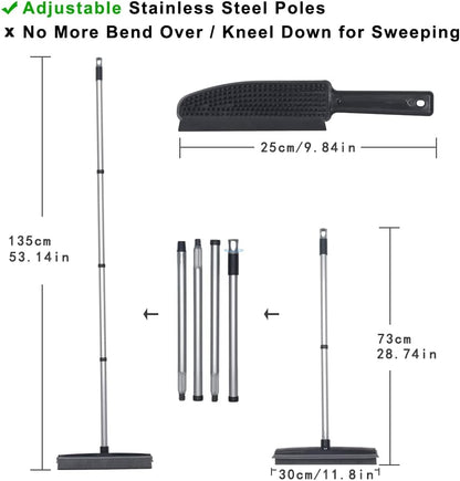 LandHope Carpet Rake for Pet Hair Remover Long Handle with Squeegee, Rubber Broom Carpet Brush Non Scratch Bristles Fur Remover Indoor Outdoor Push Broom for Cat Dog Hair Hardwood Tile Windows Clean