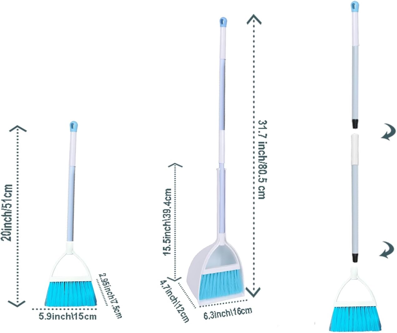 Mini Broom with Dustpan for Kids,Little Housekeeping Helper Set (Light Blue)
