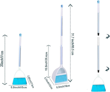 Mini Broom with Dustpan for Kids,Little Housekeeping Helper Set (Light Blue)