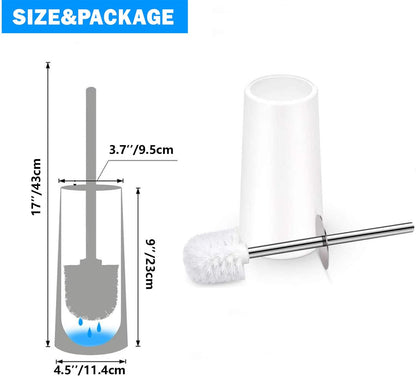 Toilet Brush and Holder, Toilet Brush with 304 Stainless Steel Long Handle, Toilet Bowl Brush for Bathroom Toilet-Elegant-Cleaning-Bristles(White)