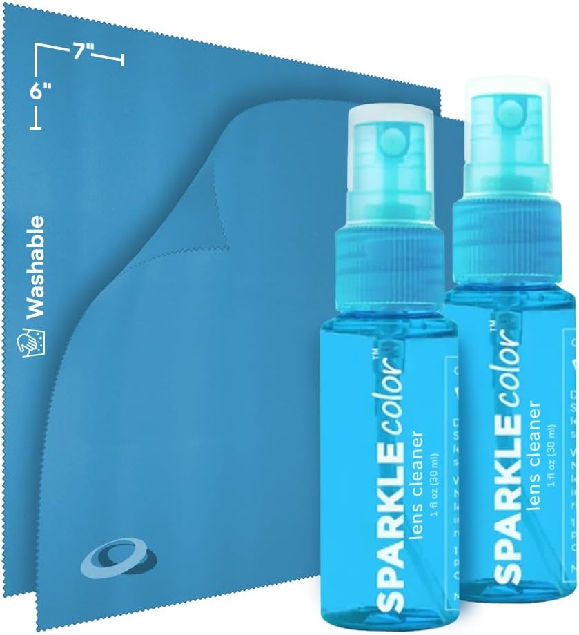 Sparkle Anti-Reflective Safe Lens Cleaner Spray Kit - (2) 1oz Glasses Cleaner Spray & (2) Microfiber Cloth for Eyeglasses, Sunglasses, Lenses, Screens and Camera Cleaning Kit (4 Piece Set)