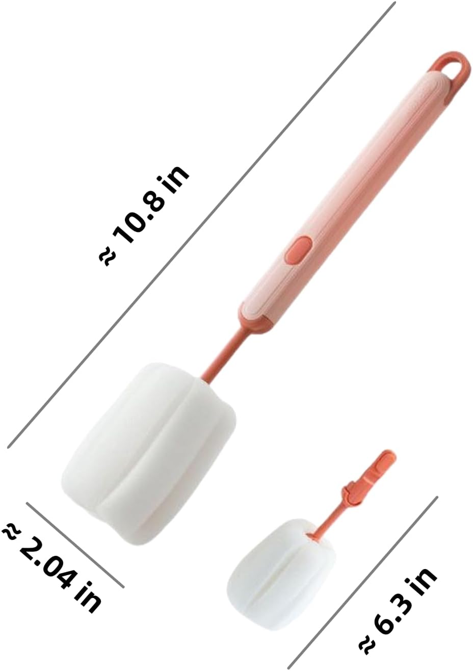Bottle Brush Long Handle Cup Cleaner Brush Sponge Bottle Scrubber Detachable Handle Portable Sponge Cleaning Brush for Cups Wine Glasses Water Bottles Baby Bottles and Vacuum Flasks(3 PCS)