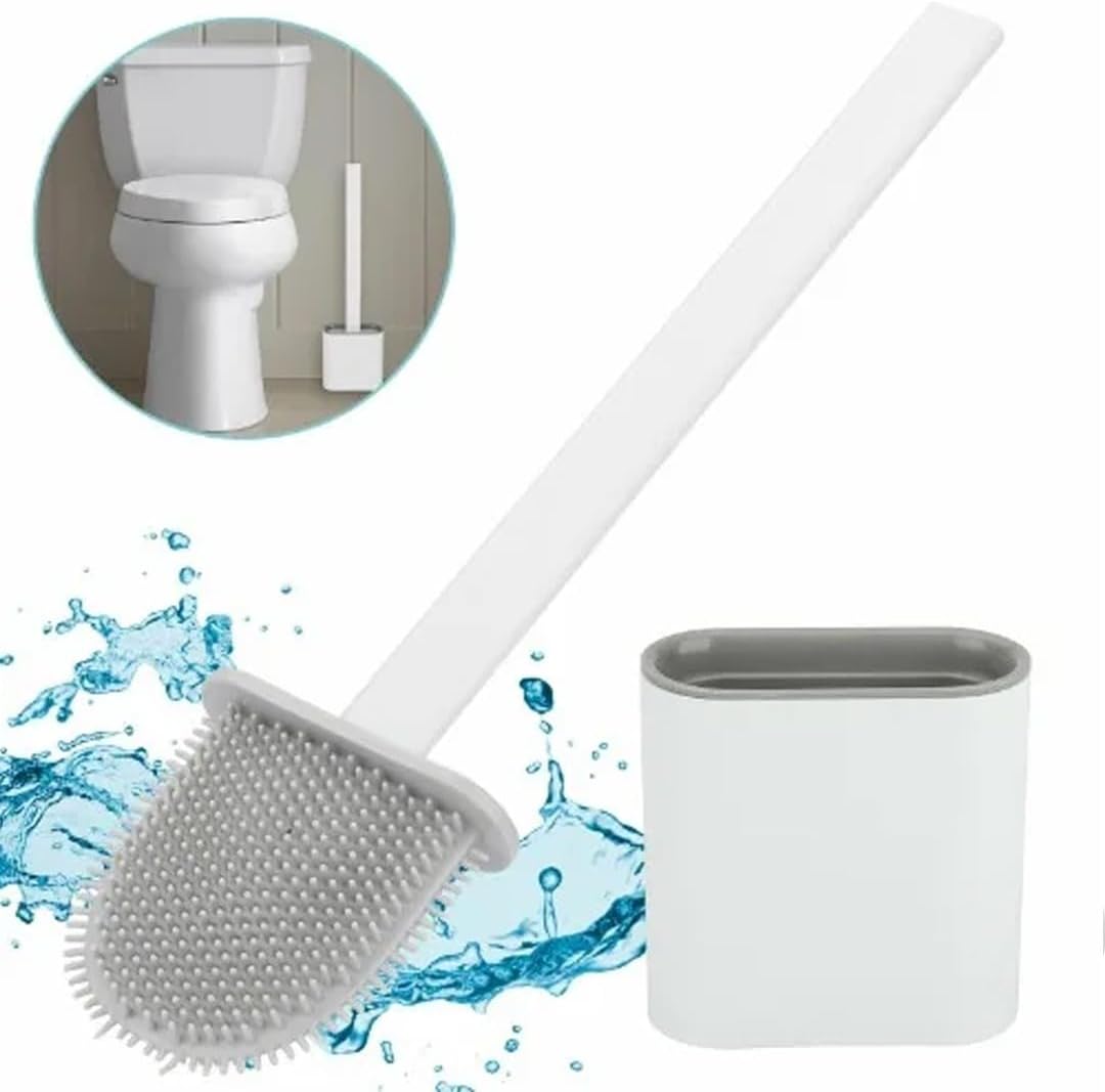 Modern Minimalist Silicone Black Toilet Brush with Holder - Pack of 2 Toilet Bowl Brush Set - Self-Cleaning & Splash-Free, Easy-Rinse Design with Wall Mounted Holder Bathroom Accessory.