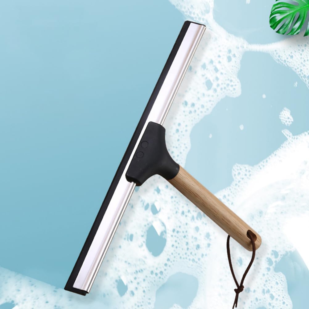 10 Inch Shower Squeegee with Wooden Handle Silicone Blade for Bathroom Shower Doors Mirrors Windows Cleaning Tool Water Wiper