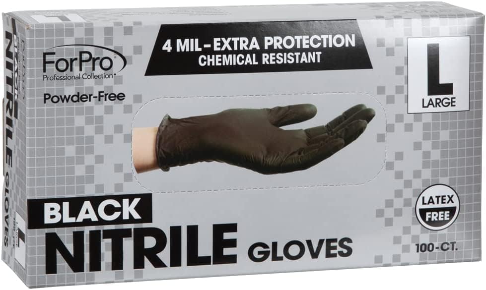 ForPro Disposable Nitrile Gloves, Chemical Resistant, Powder-Free, Latex-Free, Non-Sterile, Food Safe, 4 Mil