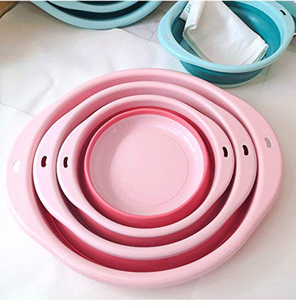3-Pack Collapsible Wash Basin Set, Baby Kids Wash Basin Dish Tub for Travel Home, 3 Different Sizes Set Space Saving Pink Big Volume