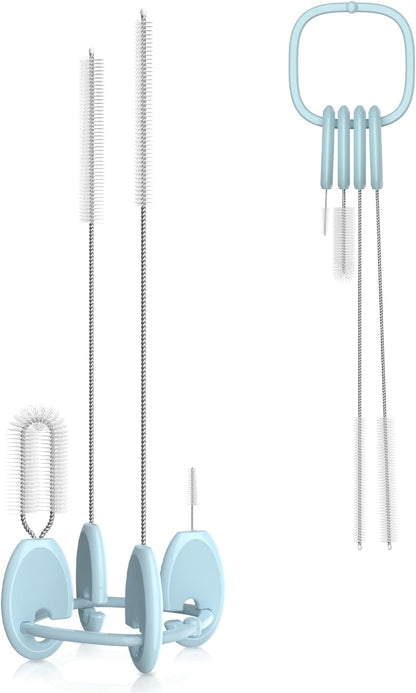 YOTIME 4in1 Straw Cleaner Brush Set, Reusable Standing Straw Brushs with Holder Ring, for Wide and Narrow Straws, Tumblers, Water Bottles and Cups, Pink